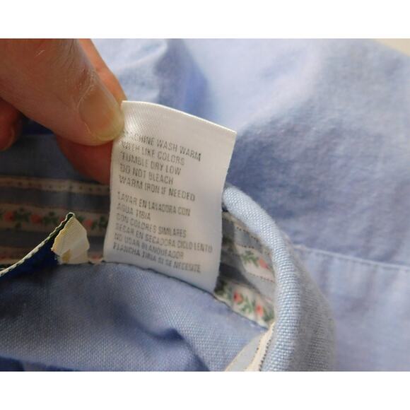 Woman Shirt Medium Blue Embroidered Flower Pots Short Sleeve Separate Issue VTG - Picture 7 of 7